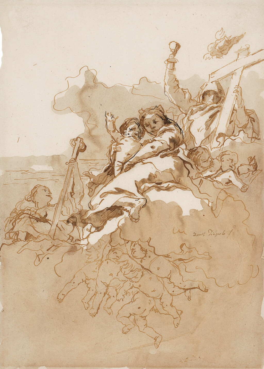 View full screen - View 1 of Lot 214. Faith, Hope and Charity with Putti among clouds.