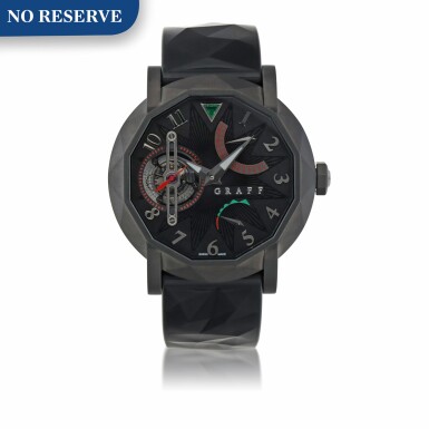 View full screen - View 1 of Lot 406. MASTERGRAFF, REF MG45B LIMITED EDITION DLC-COATED STAINLESS STEEL TOURBILLON WRISTWATCH WITH DATE AND POWER RESERVE INDICATION CIRCA 2012.