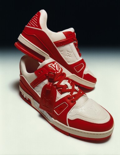 View full screen - View 1 of Lot 1. Virgil Abloh Designed and Signed Louis Vuitton ‘LV I (RED) Trainer’ Prototype.