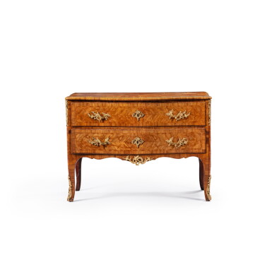 View full screen - View 1 of Lot 52. A German fruitwood marquetry and gilt-bronze commode, mid-18th century.