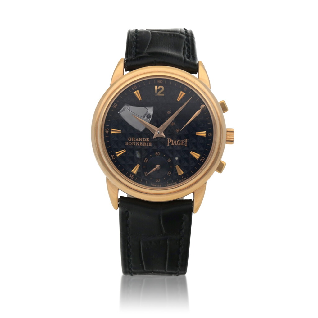 View full screen - View 1 of Lot 35. Created by François-Paul Journe: Gouverneur Grande Sonnerie Pink gold minute-repeater wristwatch with visible hammer, power-reserve and day/night indication Circa 1997 | 伯爵 |「Gouverneur Grande Sonnerie」粉紅金三問腕錶備透視報時音錘、動力儲存及晝夜顯示,François-Paul Journe 製作,年份約1997.