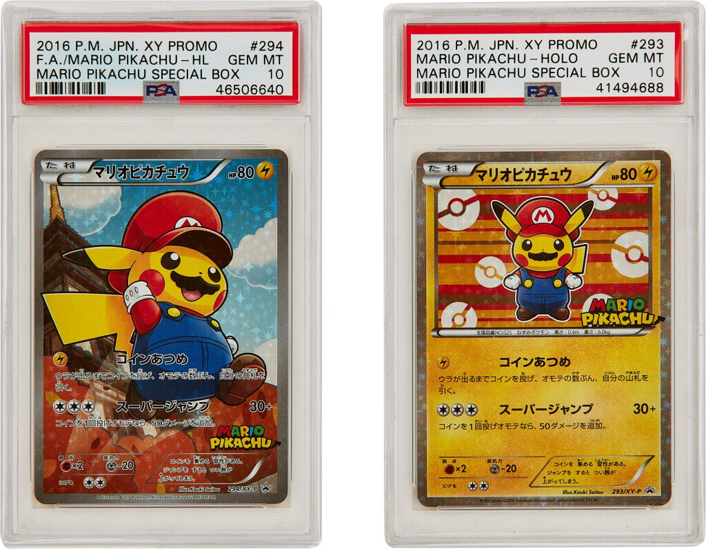 View full screen - View 1 of Lot 127. Japanese Pokémon TCG x Mario, Full Art/Mario Pikachu, Mario Pikachu - Holo (Mario Pikachu Special Box)(set of two) | 日版精靈寶可夢 X 瑪利奧, FULL ART 瑪利奧比卡超, 瑪利歐比卡超 - HOLO (瑪利奧比卡超特別盒)(一組兩張).