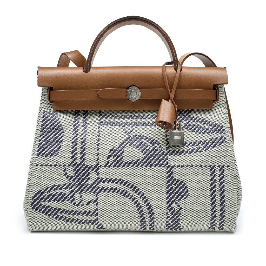 View full screen - View 1 of Lot 1047. Limited Edition Natural Vache Hunter and Ecru Toile Brides de Gala Herbag Zip 31 Retourne Palladium Hardware, 2022.