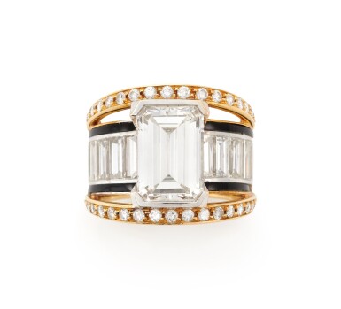 View full screen - View 1 of Lot 61. DIAMOND AND ENAMEL RING (ANELLO IN DIAMANTI E SMALTO) | SCAVIA.