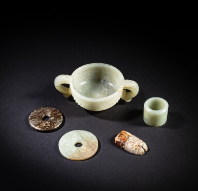 View full screen - View 1 of Lot 334. A group of five archaistic jade carvings, Qing dynasty.