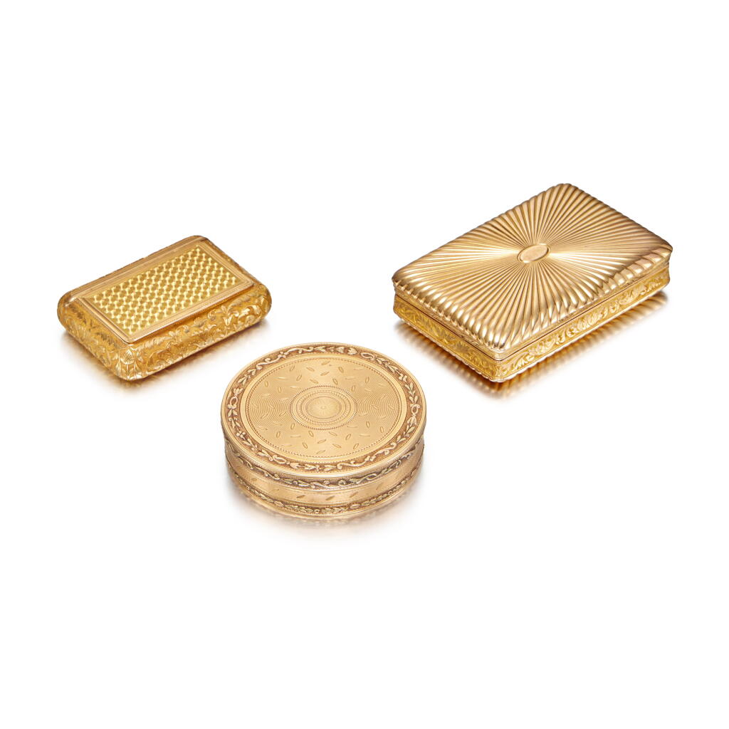 View full screen - View 1 of Lot 102. Three Gold Snuff Boxes, Paris, Early 19th Century .