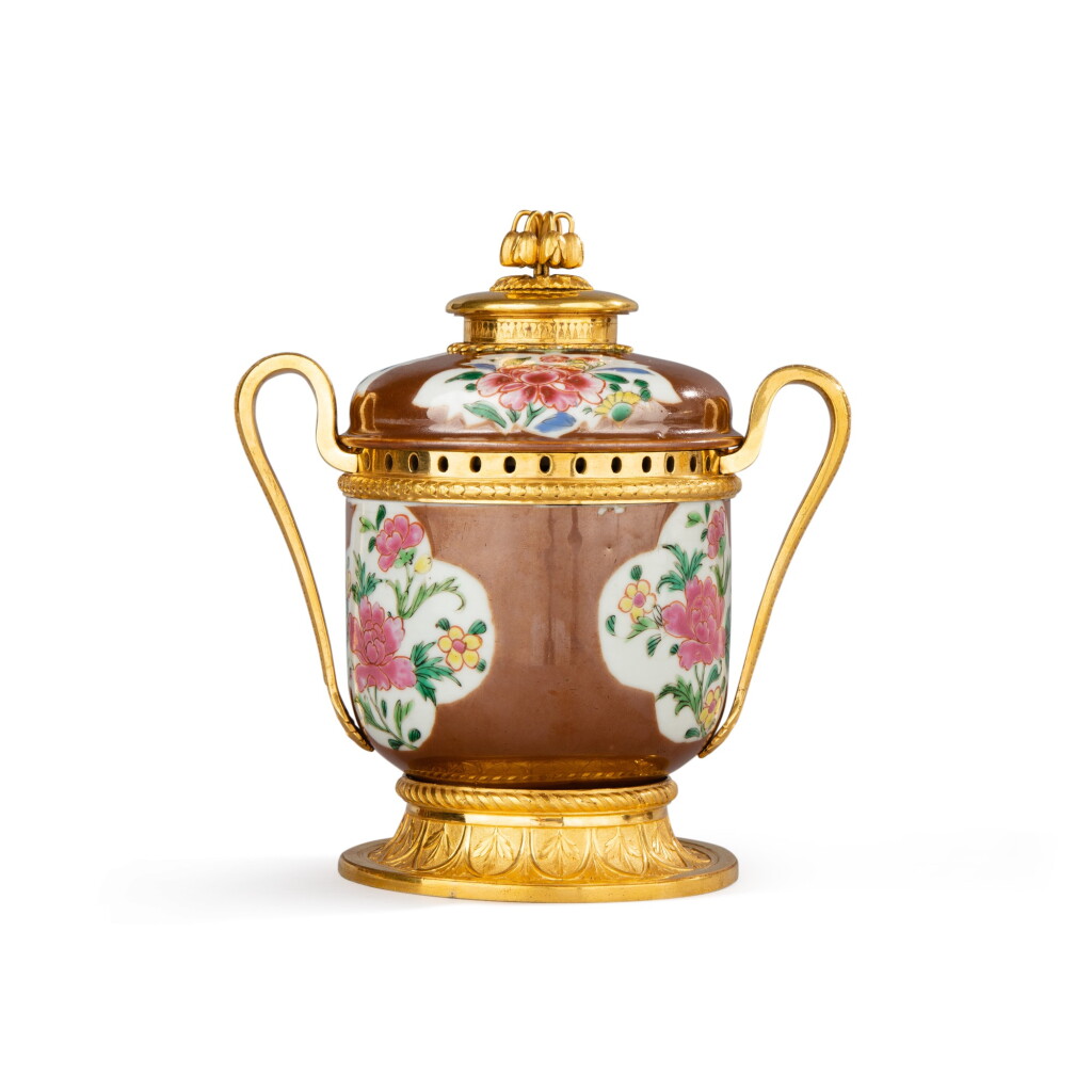 View full screen - View 1 of Lot 639. A repousse gilt-bronze mounted Chinese porcelain pot-pourri, the porcelain 18th century, the mounts attributed to Benjamin Vulliamy, circa 1800.