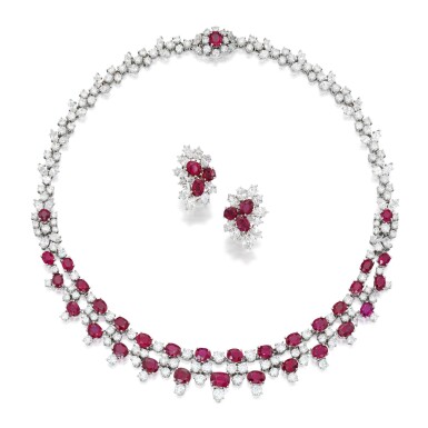View full screen - View 1 of Lot 202. Harry Winston | Ruby and Diamond Necklace and Pair of Earclips.