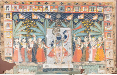 View full screen - View 1 of Lot 28. A Picchavai painting depicting Shrinathji, India, 20th century | 印度 二十世紀 吉祥主黑天 設色布本.