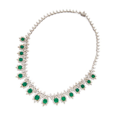 View full screen - View 1 of Lot 362. Emerald and Diamond Necklace.