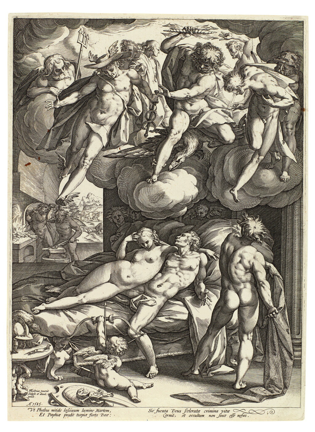 View full screen - View 1 of Lot 37. HENDRICK GOLTZIUS | MARS AND VENUS SURPRISED BY VULCAN (B. 139; H. 137; NEW HOLL. 150; S. 216).