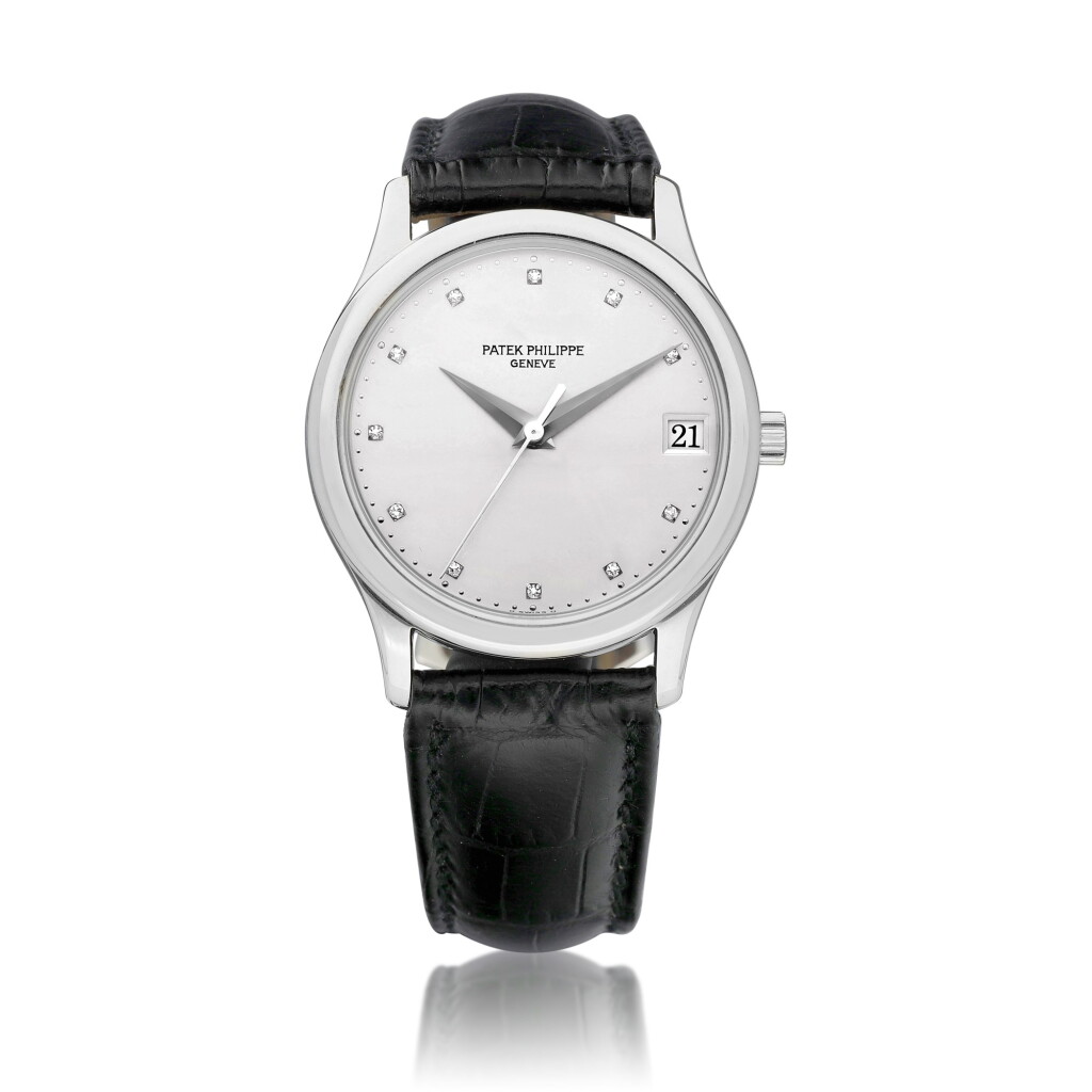 View full screen - View 1 of Lot 2202. Calatrava, Reference 3998 | A platinum and diamond-set wristwatch with date, Circa 1997 | 百達翡麗 | Calatrava 型號3998 | 鉑金鑲鑽石腕錶, 備日期顯示,約1997年製.