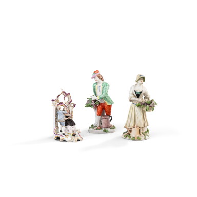 View full screen - View 1 of Lot 777. A pair of Höchst porcelain figures of gardeners, circa 1750-55.