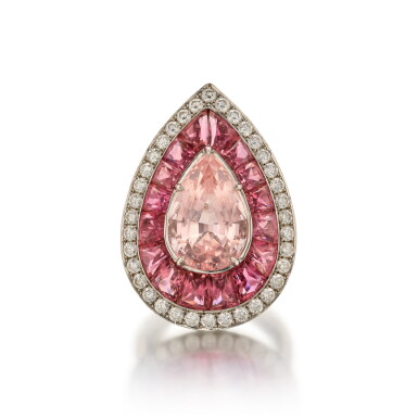 View full screen - View 1 of Lot 414. Morganite, Tourmaline and Diamond Ring.