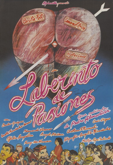 View full screen - View 1 of Lot 150. LABERINTO DE PASIONES / LABYRINTH OF PASSION (1982) POSTER, SPANISH, SIGNED BY PEDRO ALMODÓVAR.