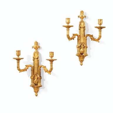 View full screen - View 1 of Lot 67. A RARE PAIR OF GILT-BRONZE WALL APPLIQUES, CIRCA 1760-1765 | RARE PAIRE D'APPLIQUES EN BRONZE DORÉ D'ÉPOQUE LOUIS XV, VERS 1760-1765,.