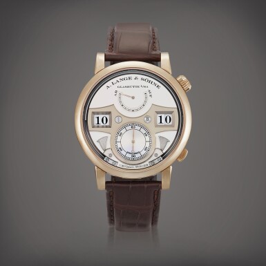 View full screen - View 1 of Lot 716. Zeitwerk Decimal Strike Honeygold, Reference 143.050 | A limited edition honey gold wristwatch with ten-minute striking mechanism, digital time display and power reserve indication, Circa 2019 | 朗格 | Zeitwerk Decimal Strike Honeygold 型號143.050 | 限量版蜜糖金腕錶,備十分鐘鳴響裝置、跳字及動力儲備顯示,約2019年製.