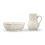 A Rare Saint-Cloud White Leaf-Molded Small Jug and Basin, Circa 1730