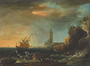 View full screen - View 1 of Lot 96. A stormy Mediterranean seascape.