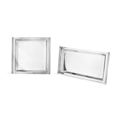 View full screen - View 1 of Lot 372. Two silver dishes, one rectangular, the other square, Cardeilhac, Paris, circa 1930 | Deux plats en argent, un rectangulaire, l'autre carré, par Cardeilhac, Paris, vers 1930.