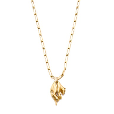 View full screen - View 1 of Lot 997. Gold and diamond pendant, 'Panthère', and a gold chain.