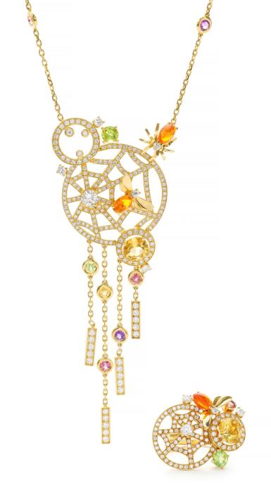 View full screen - View 1 of Lot 17. GEM SET AND DIAMOND DEMI-PARURE, 'ATTRAPE MOI' | CHAUMET .