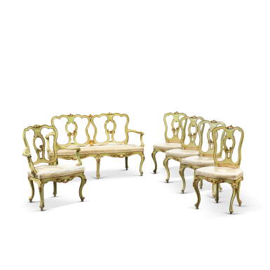 View full screen - View 1 of Lot 53. An Italian green and gold lacquered wood salon suite, Venice, circa 1760.