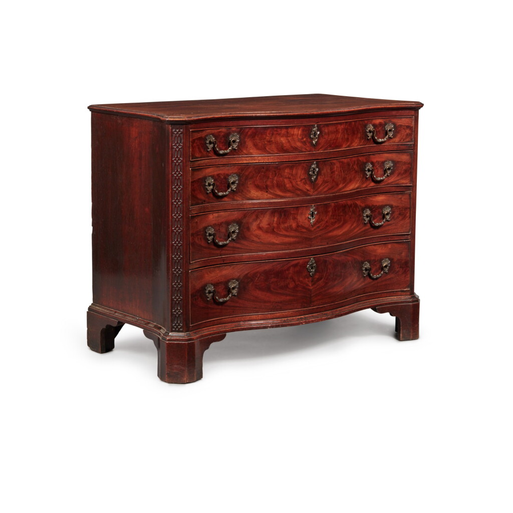 View full screen - View 1 of Lot 118. An Early George III Mahogany Serpentine Front Chest of Drawers, Third Quarter 18th Century.