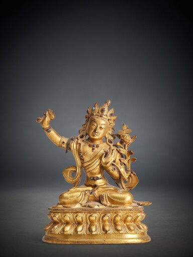 View full screen - View 1 of Lot 349. A Gilt Copper Alloy Figure of Manjushri, Tibeto-Chinese, 18th Century.