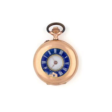 View full screen - View 1 of Lot 1170. A small gold and enamel half-hunting cased keyless cylinder watch Circa 1902.