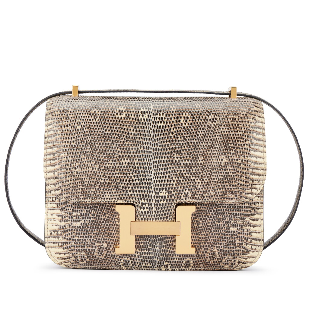 View full screen - View 1 of Lot 632. Ombré Shiny Salvator Lizard Mini Constance 18 Gold Hardware, 2020.