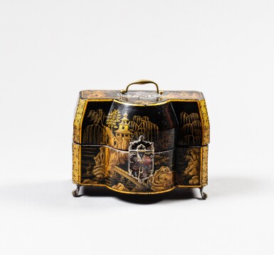 View full screen - View 1 of Lot 614. A George III black and gold japanned caddy box, circa 1760.