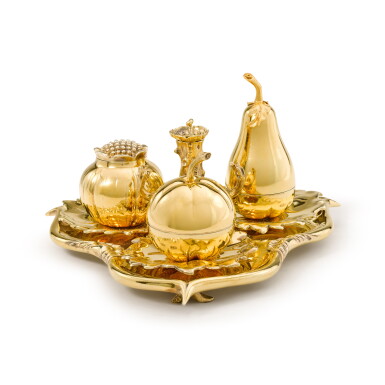 View full screen - View 1 of Lot 206. A Victorian silver-gilt inkstand, Robert Hennell, London, 1857.