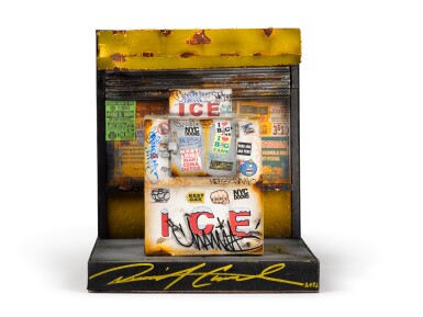 View full screen - View 1 of Lot 71. Original miniature of a graffitied New York City ice box, signed.