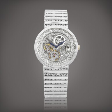 View full screen - View 1 of Lot 8766. A platinum skeletonised bracelet watch, Circa 1980 | 愛彼 | 鉑金鏤空腕錶,約1980年製.