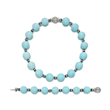 View full screen - View 1 of Lot 153. Turquoise, Onyx and Diamond 'Egizia' Necklace and Bracelet.