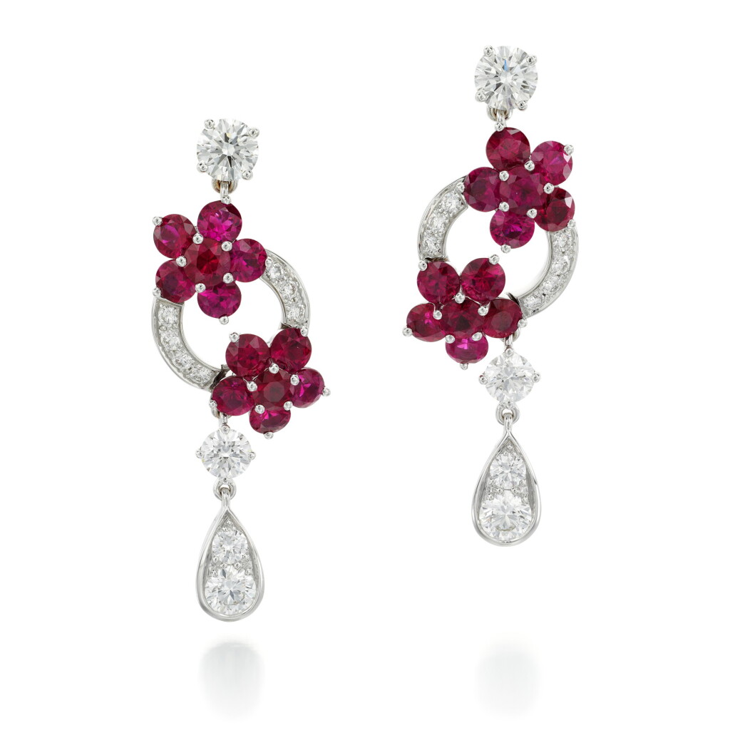 View full screen - View 1 of Lot 95. GRAFF | PAIR OF RUBY AND DIAMOND EARRINGS.