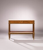 A Louis XVI flamed mahogany and gilt-bronze mount console desserte, stamped Claude-Charles Saunier | Console desserte en acajou flammé et monture de bronze doré d'époque Louis XVI, estampille de Claude-Charles Saunier