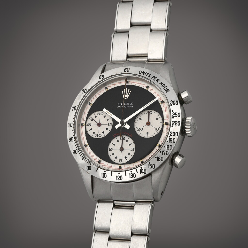 View full screen - View 1 of Lot 2. 'Paul Newman' Daytona, Reference 6239 | A stainless steel chronograph wristwatch with bracelet | Circa 1967.
