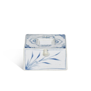 View full screen - View 1 of Lot 907. A blue and white 'bamboo' square-form waterdropper, Joseon dynasty, 19th century.