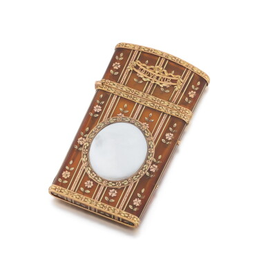 View full screen - View 1 of Lot 1180. A two-colour gold, tinted horn and ivory carnet de bal, English or German, circa 1775/80.