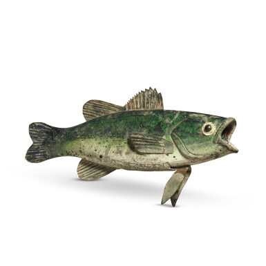 View full screen - View 1 of Lot 202. American Polychrome Paint-Decorated Wood and Tin Ice Fishing Trout Decoy, Early 20th Century.