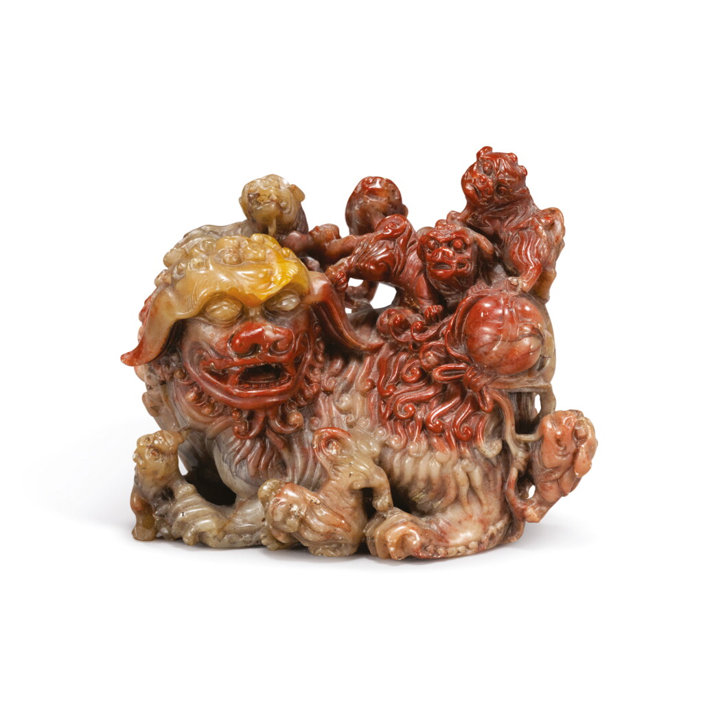View full screen - View 1 of Lot 1044. A SOAPSTONE 'BUDDHIST LION' GROUP, LATE QING DYNASTY.