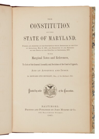 View full screen - View 1 of Lot 136. Maryland | The state's fourth and current constitution.