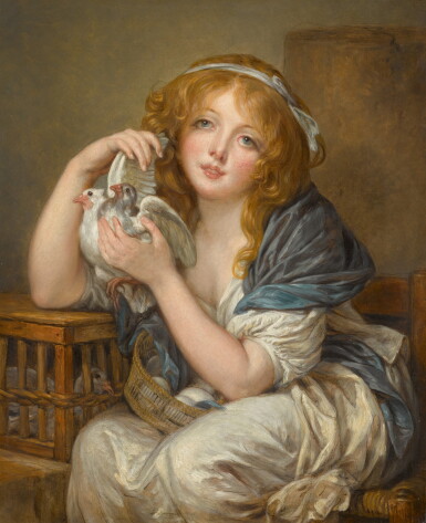 View full screen - View 1 of Lot 189. 'Une fillette avec pigeons', after Jean-Baptiste Greuze.