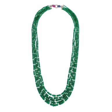 View full screen - View 1 of Lot 192. Emerald, Diamond, Ruby and Sapphire Necklace.