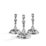 A set of three silver candlesticks, by Johann von Holten I, Hamburg, circa 1752-1769