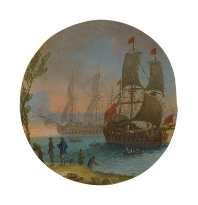 View full screen - View 1 of Lot 599. ORAZIO GREVENBROECK | A VIEW OF A HARBOR WITH MEN-O'-WAR, NAPLES.
