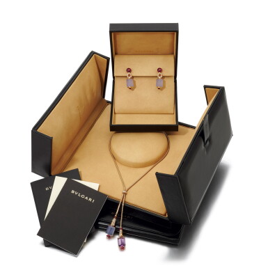 View full screen - View 1 of Lot 163. BULGARI | GEM-SET AND DIAMOND DEMI-PARURE (DEMI-PARURE CON GEMME DI COLORE E DIAMANTI).