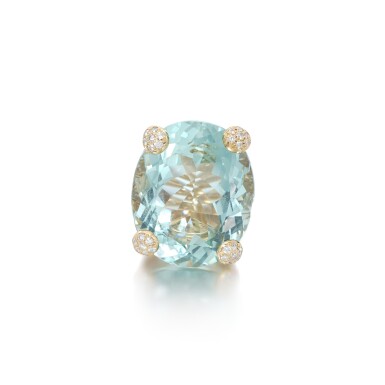 View full screen - View 1 of Lot 115. Aquamarine and diamond ring.